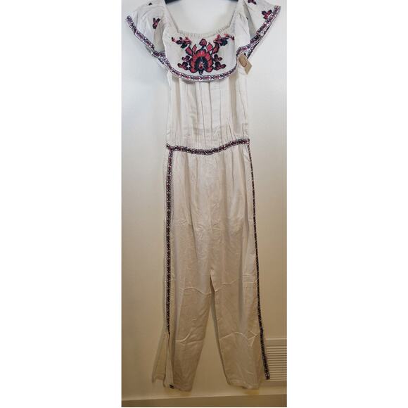 Anthropologie Raga Jumpsuit Womens X-Small Embroidered Boho Cottagecore NWT - Picture 2 of 9